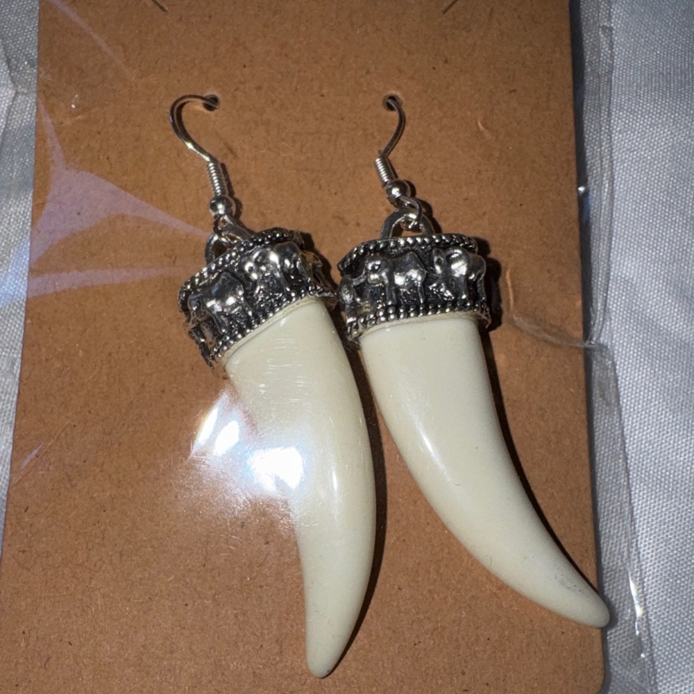 Chic Silver and Cream Horn Earrings